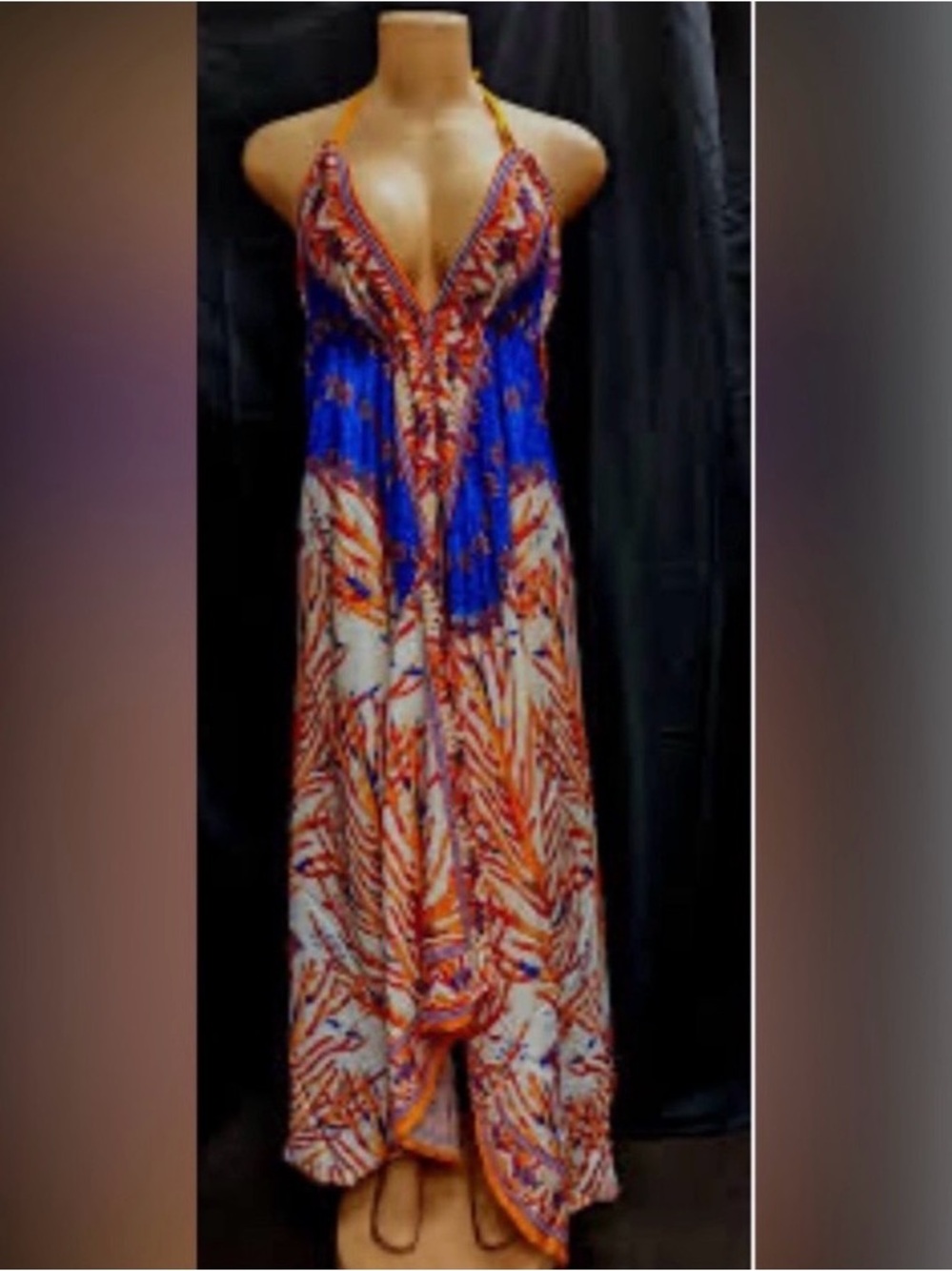 India Blue & Orange Maxi Dress, OSFM